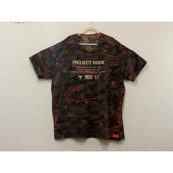 Under Armour Men’s T-Shirt Project Rock Veterans Day Orange Camo Size 4XL - Picture 2 of 13